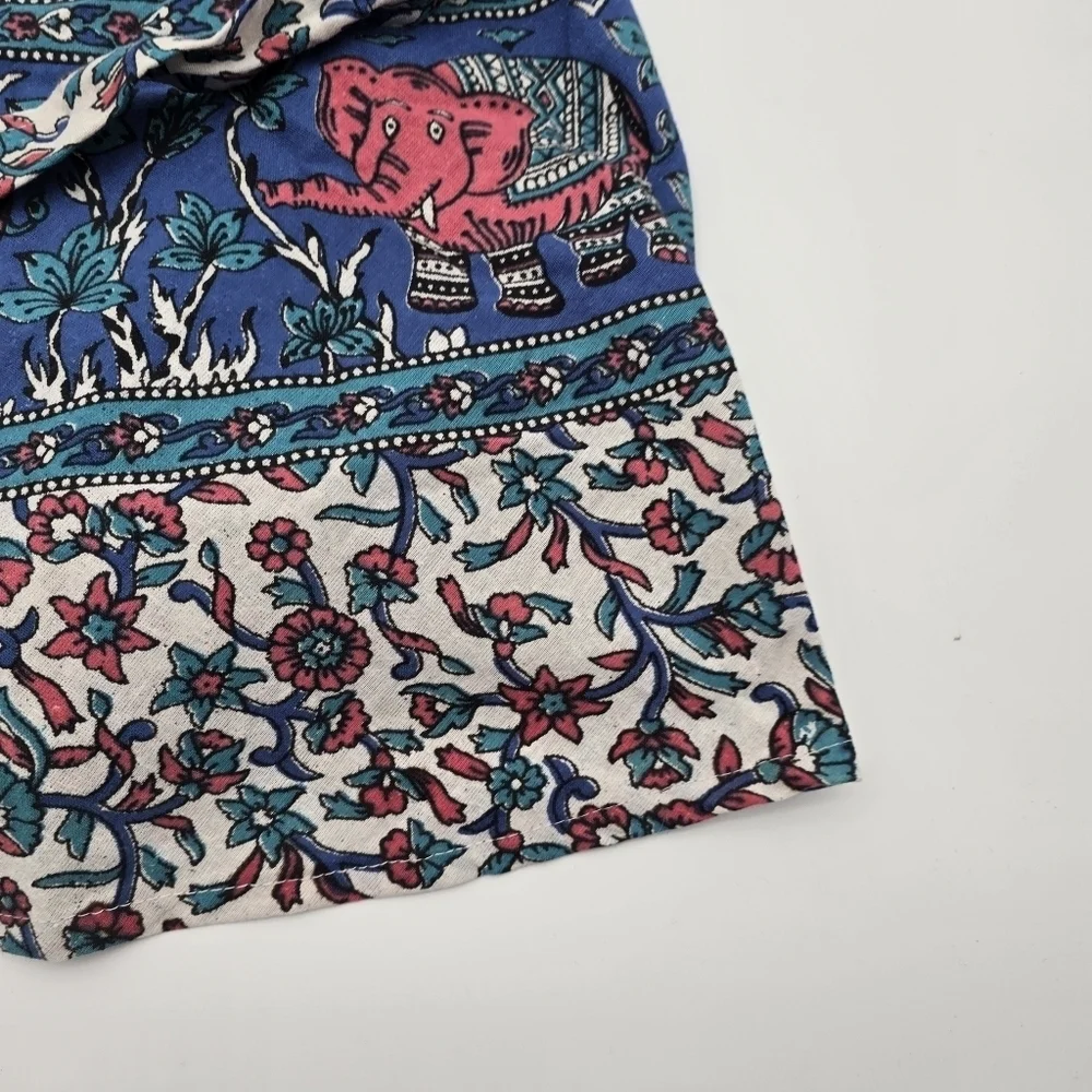 Vintage Half Apron 2X 3X Blue Pink White Elephant Camel Floral Paisley Indian